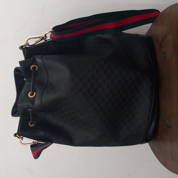 Authentic Vintage Gucci GG Monogram Micro Guccissima Web Drawstring Bucket Bag - Picture 3 of 9